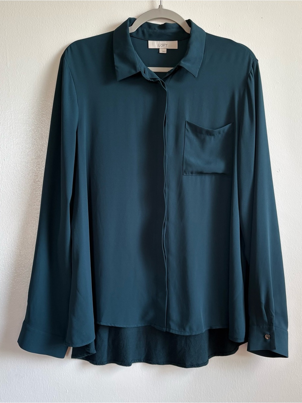 LOFT Teal Solid Woven Collared Button-Front Long Sleeve Blouse Women’s L